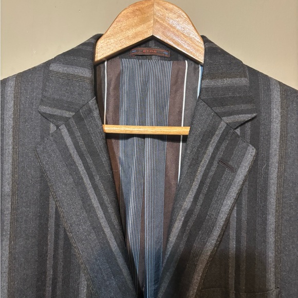 ETRO Milano Italian Wool, Silk/Cupro Lined Striped Designer Blazer - Picture 3 of 12